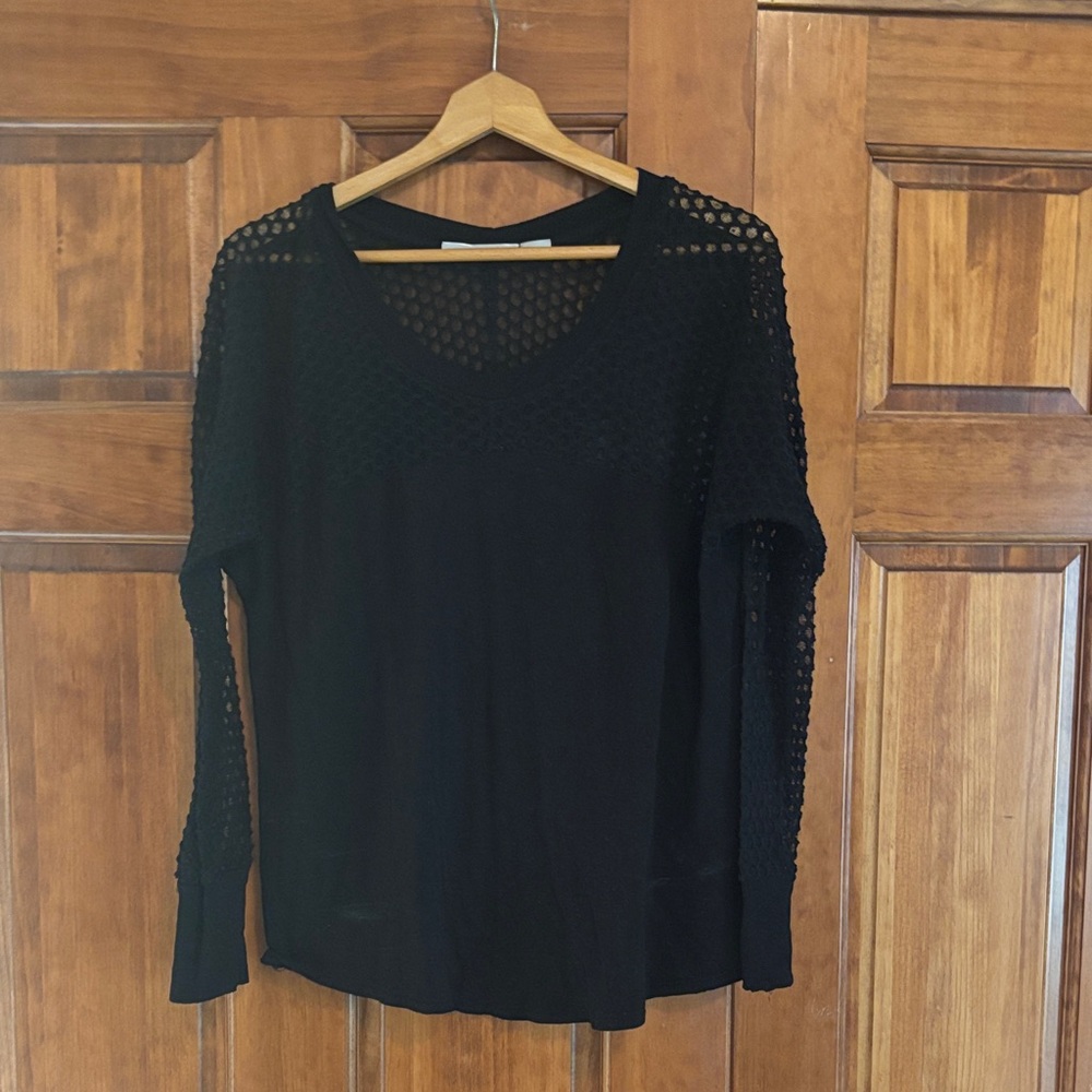 Gibson Black Mesh Sleeve Blouse